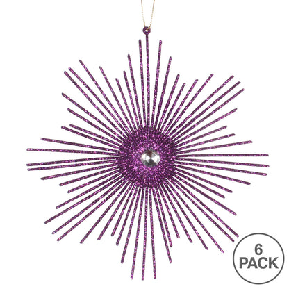 Vickerman 6.5" Plum Snowflake Burst Glitter Christmas Ornament 6 per Bag