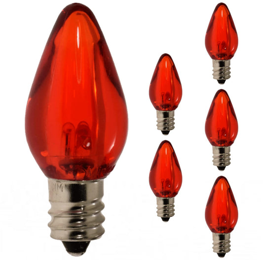 Damar- C7 LED Replacement Christmas Light Bulbs Transparent Red Color 0.96W E12 Candelabra Base 100-130V Dimmable Pack of 6- Shatterproof String Lights for Patio Holiday Party Decor Xmas Tree