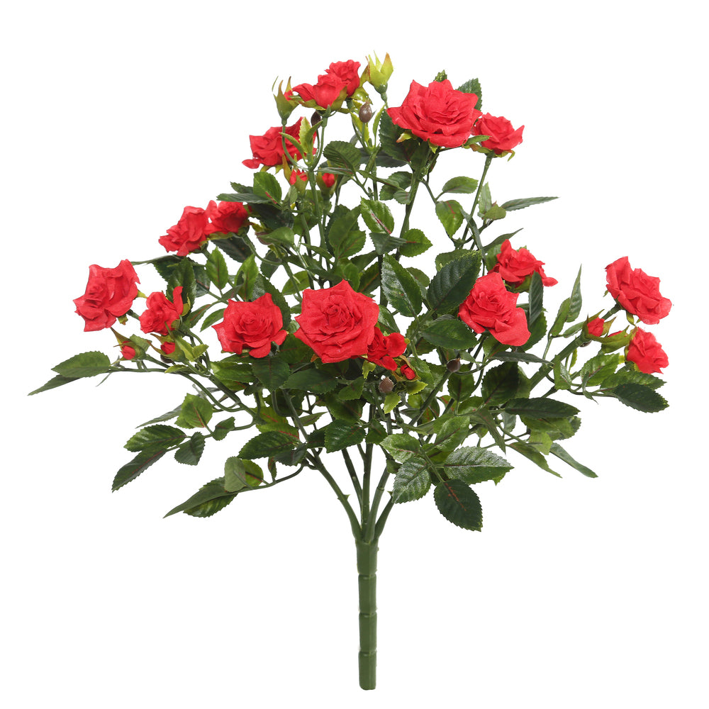 Vickerman 15" Artificial Red Mini Diamond Rose Bush.