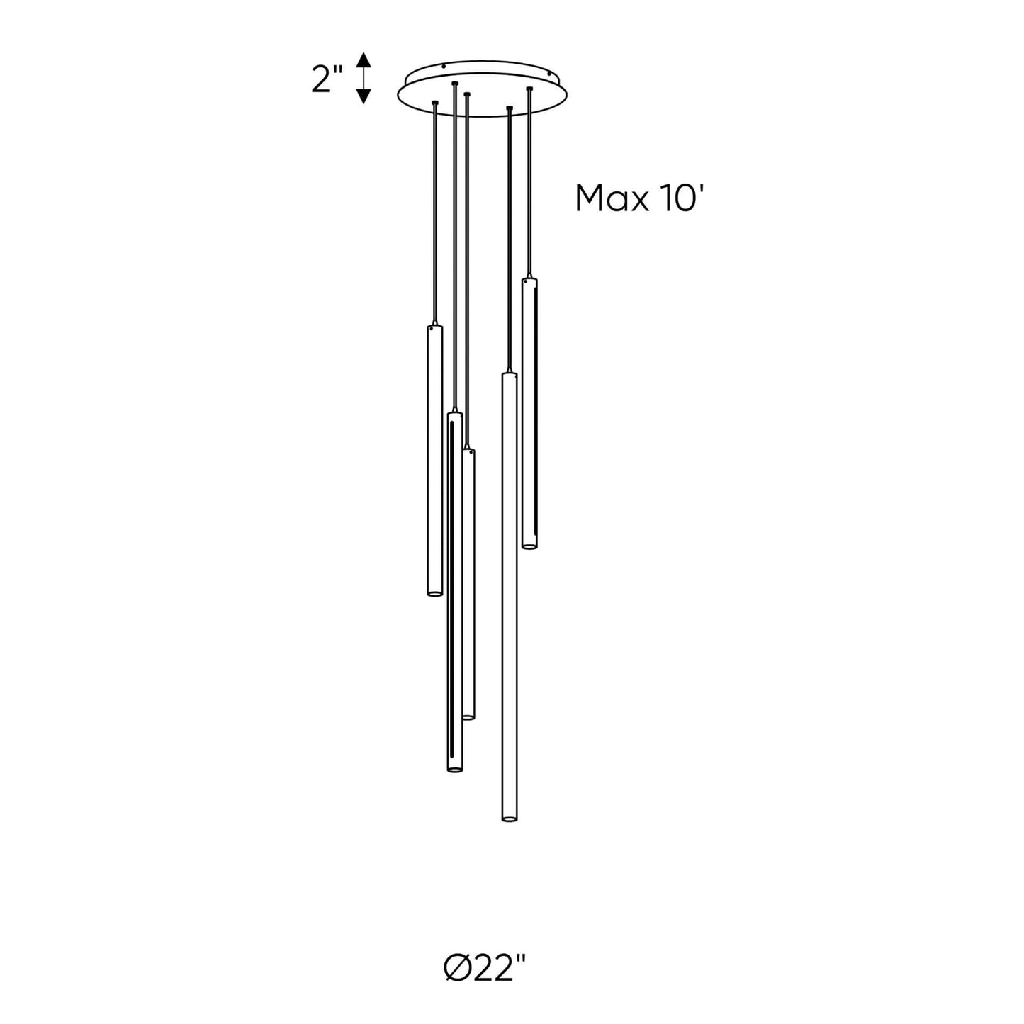 Dals Lighting Led Cylindrical Pendant Round/Rectangular Cluster - 5 Pendants - 3K/35K/4K - 120-277V
