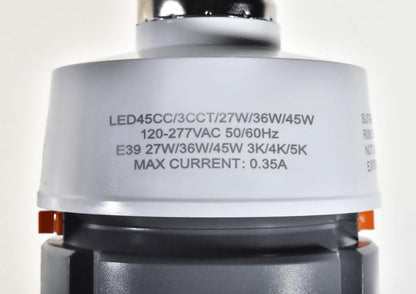 Damar- LED Corn Cob Post Top Bright Light Bulb Type B Ballast Bypass 27W/36W/45W E39 Mogul Base 30K/40K/50K Color Selectable 3780/5040/6300 Lumens Dimmable 120-277VAC Pack of 2- For Warehouse Garage