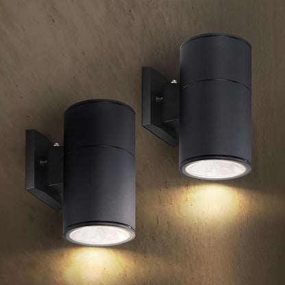 ASD Lighting BULB Round Outdoor Wall Cylinder with Photocell, Up or Downlight Fixture, 120V, 60W Max, 7.88", 50°, Black Finish, 2Pack