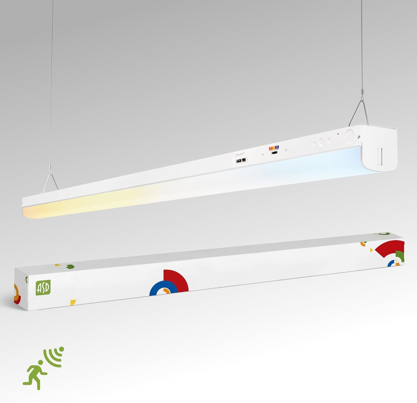 ASD Lighting LED Stairwell Fixture 4ft 22/28/36/44W 120-277V 0-10V Dimmable 140Lm/W 3500/4000/5000K with Motion Sensor White UL DLC Standard