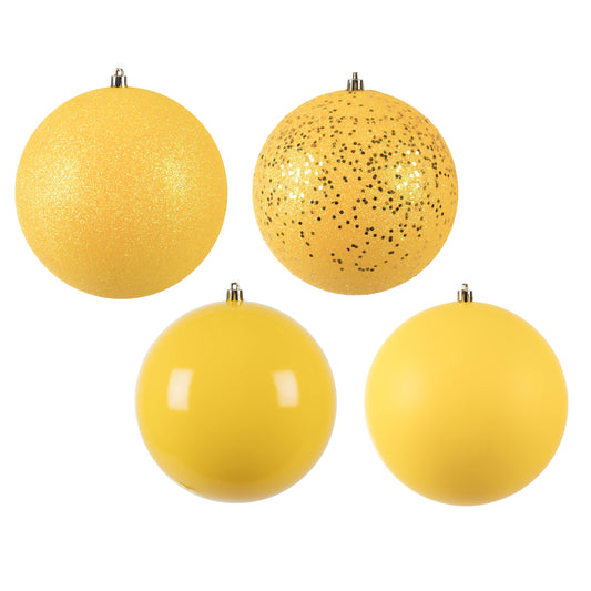 Vickerman 6" Yellow 4-Finish Ball Ornament Assortment 4 per Box