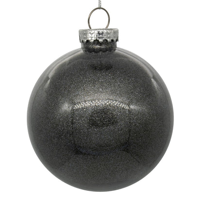 Vickerman 4" Clear Ball Christmas Ornament with Pewter Glitter Interior 6 Pieces per bag