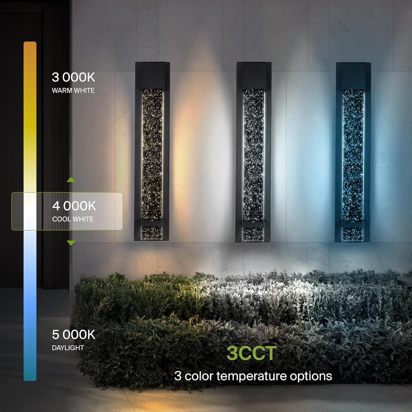 ASD Lighting LED Outdoor Wall Sconce 24 20W 120-277V CCT Selectable 3000/4000/5000K Dimmable Clear Seeded Glass, Black ETL