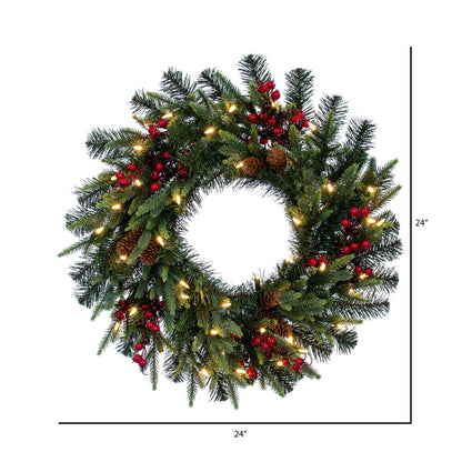 Vickerman 24" Berry Mixed Pine Cone Artificial Pre-Lit Wreath Dura-Lit® Warm White LED Mini Lights.
