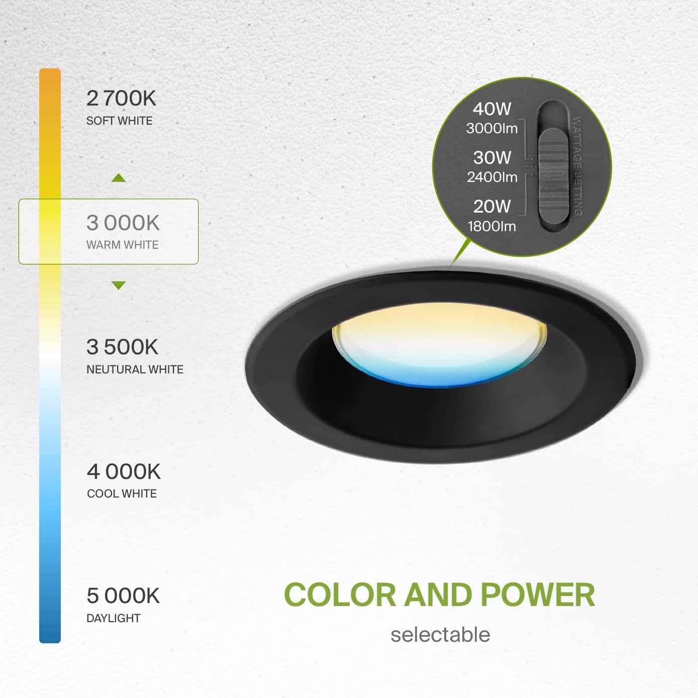 ASD Lighting LED Commercial Downlight 10inch 20/30/40W 120-277V 0-10V Dimmable 2700/3000/3500/4000/5000K Black UL ES