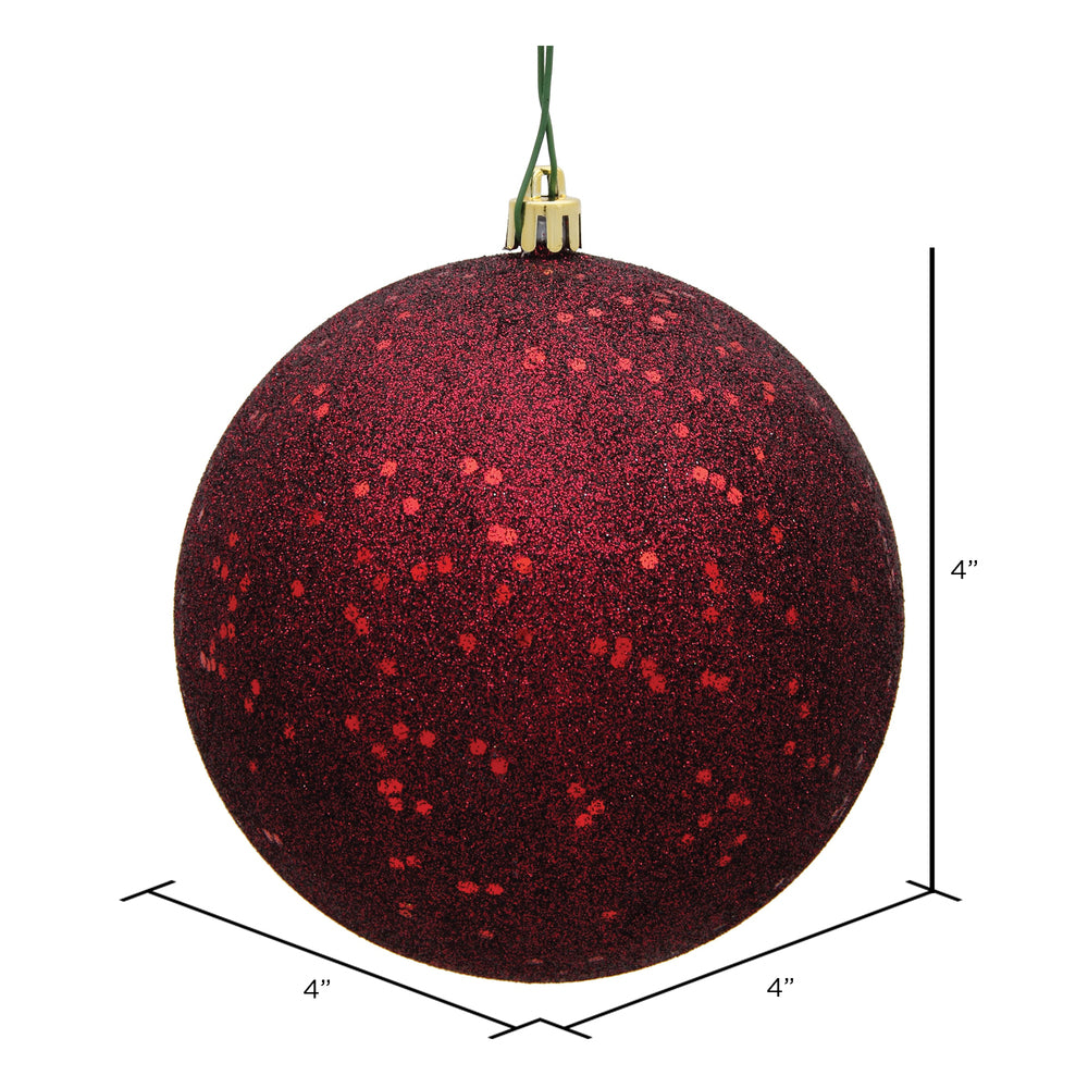 Vickerman 4" Burgundy Glitter Sequin Ball Ornament 6 per Bag