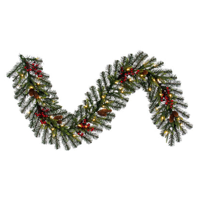 Vickerman 6' x 14" Berry Mixed Pine Cone Artificial Pre-Lit Garland Warm White LED Lights.