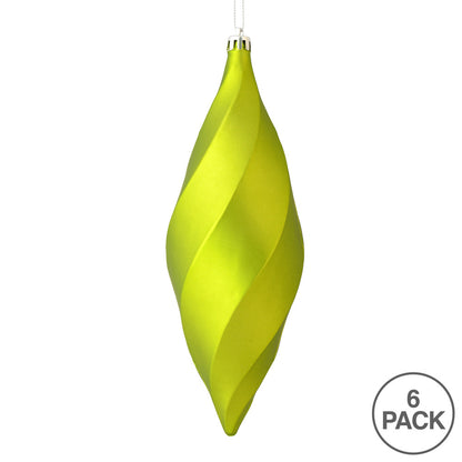 Vickerman 8" Lime Matte Swirl Finial Ornament Pack of 6