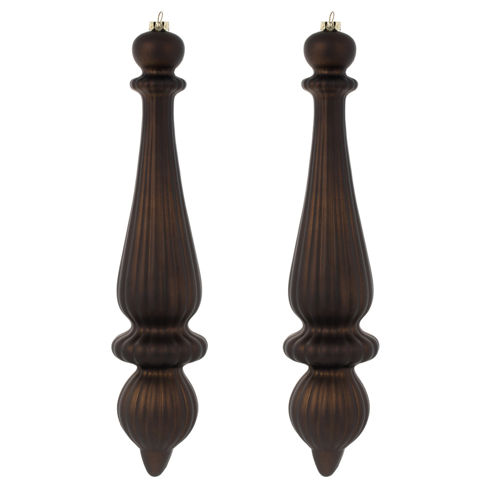 Vickerman 14" Chocolate Matte Finial Drop Christmas Ornament UV Treated with Drilled and Wired Cap 2 per bag