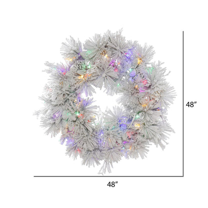 Vickerman 48" Flocked Alberta Artificial Christmas Wreath Multi-Colored LED Lights