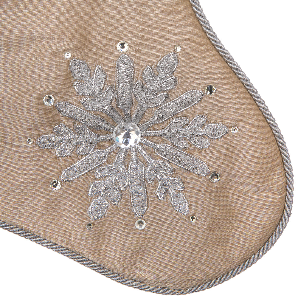Vickerman 19" Champagne Snowflake Christmas Stocking