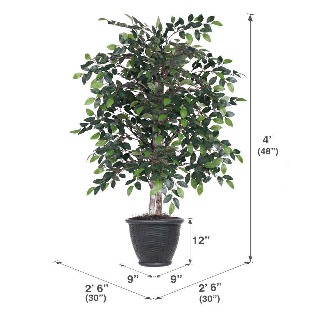 Vickerman 4' Artificial Mini Ficus Bush Gray Round Plastic Container.