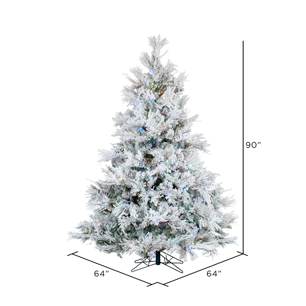 Vickerman 7.5' Flocked Alberta Artificial Christmas Tree Multi-Colored LED Lights