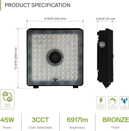 ASD Lighting LED Low-Profile Canopy with Q-base 45W 120-277V CCT Selectable 3000/4000/5000K Dimmable Bracket mount Black UL DLC Premium