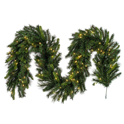 Vickerman 9' x 18" Bangor Mixed Pine Artificial Christmas Garland Warm White LED Lights