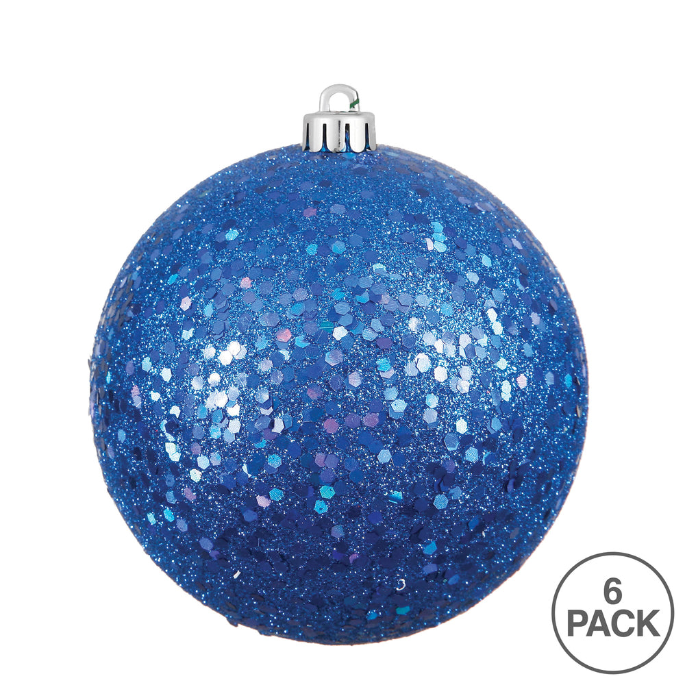 Vickerman 4" Blue Sequin Ball Ornament 6 per Bag