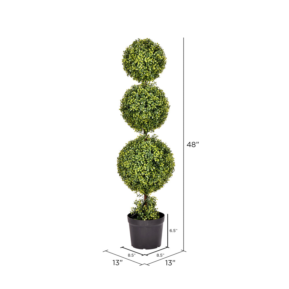 Vickerman 4' Artificial Potted Triple Ball Green Boxwood Topiary.