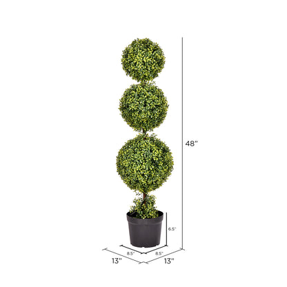 Vickerman 4' Artificial Potted Triple Ball Green Boxwood Topiary.