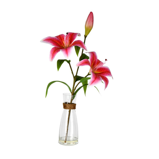 Vickerman 16.5" Artificial Pink Lily in Glass.