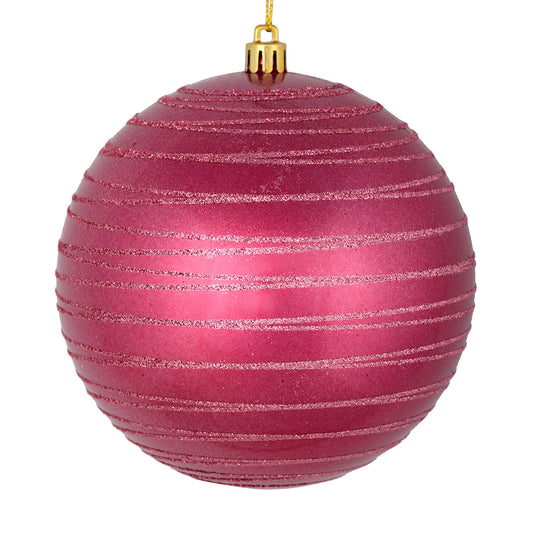 Vickerman 4" Berry Red Candy Finish Ball Ornament with Glitter Lines 4 per Bag