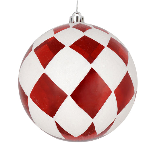 Vickerman 4.75" Red Ball with White Diamond Glitter Christmas Ornament 4 per Bag