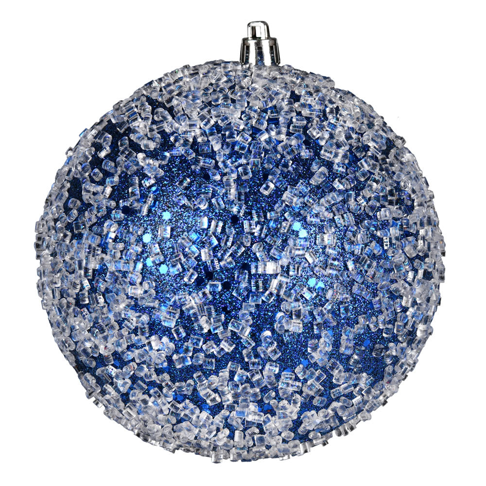 Vickerman 6" Midnight Blue Glitter Hail Ball Ornament 4 per Bag
