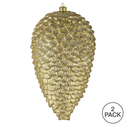 Vickerman 10" Champagne Matte Glitter Pinecone Christmas Ornament Pack of 2