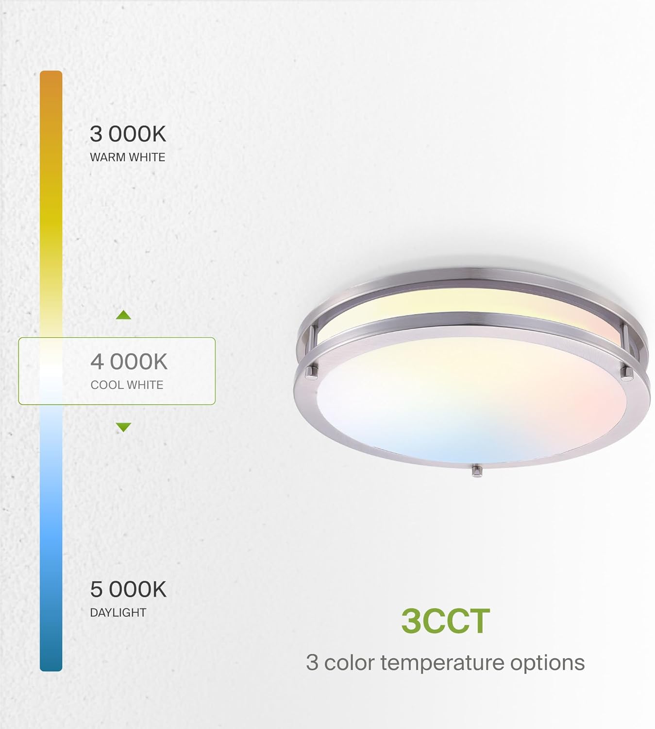 ASD Lighting LED Double Ring Flushmount 16inch 24W 120-277V Triac 3000/4000/5000K Nickel ETL