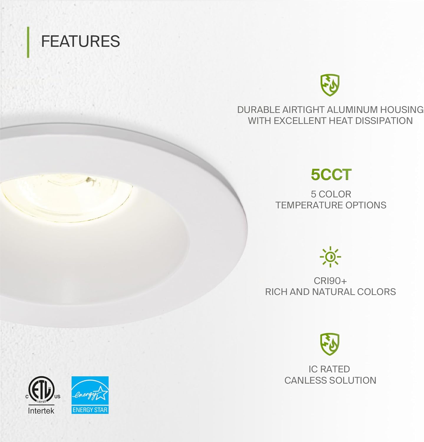 ASD Lighting LED Downlight Round 2inch 15W 120V Triac 2700/3000/3500/4000/5000K White ETL Energy Star