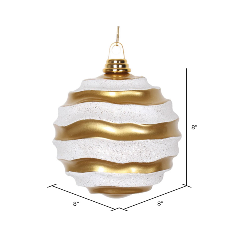 Vickerman 8" Gold and Silver Stripe Candy Finish Stripe Wave Ball Christmas Ornament with Glitter Accents