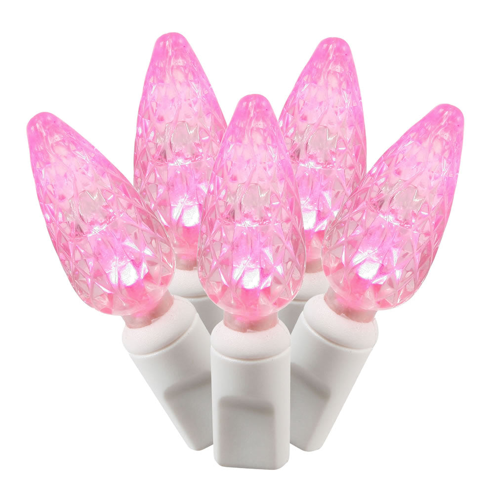 Vickerman 50 Pink C6 LED Light on White Wire 25' Christmas Single Mold Light Strand