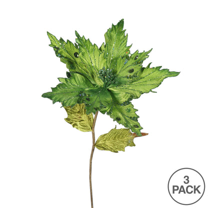 Vickerman 26" Lime Velvet Poinsettia Artificial Christmas Pick 3 per Bag