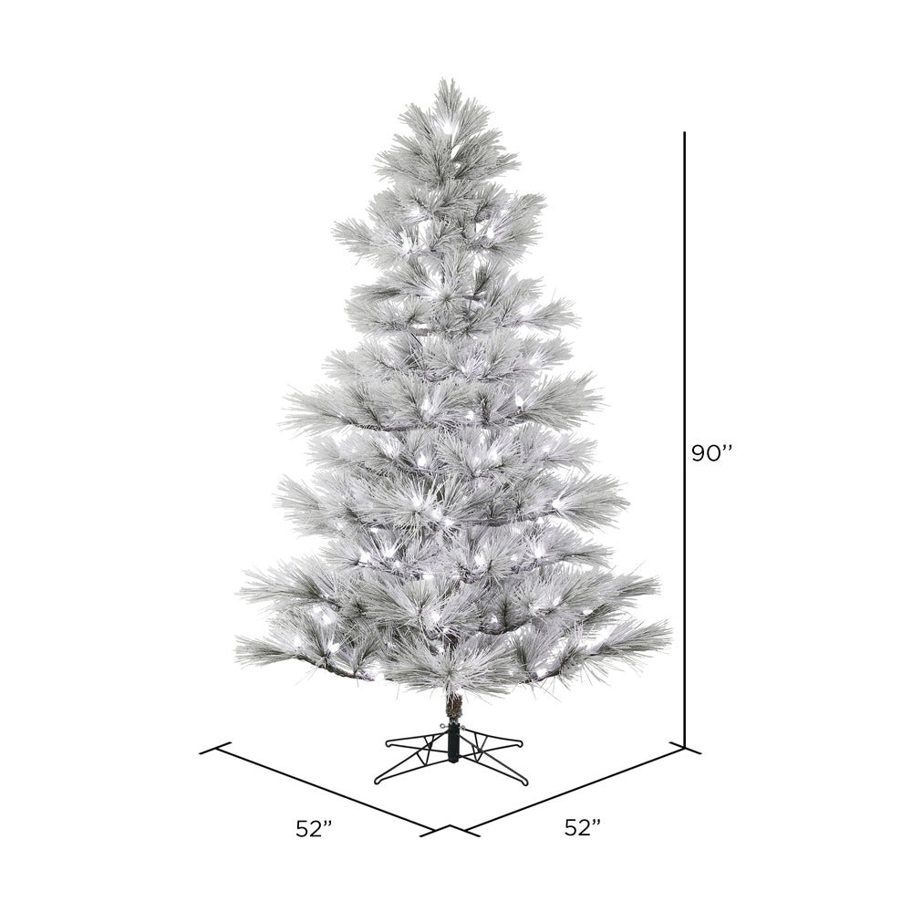 Vickerman 7.5' x 52" Flocked Alder Long Needle Pine Artificial Christmas Tree Frosted White C7 LED Lights