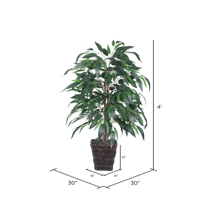 Vickerman 4' Artificial Mango Bush Square Willow Basket.