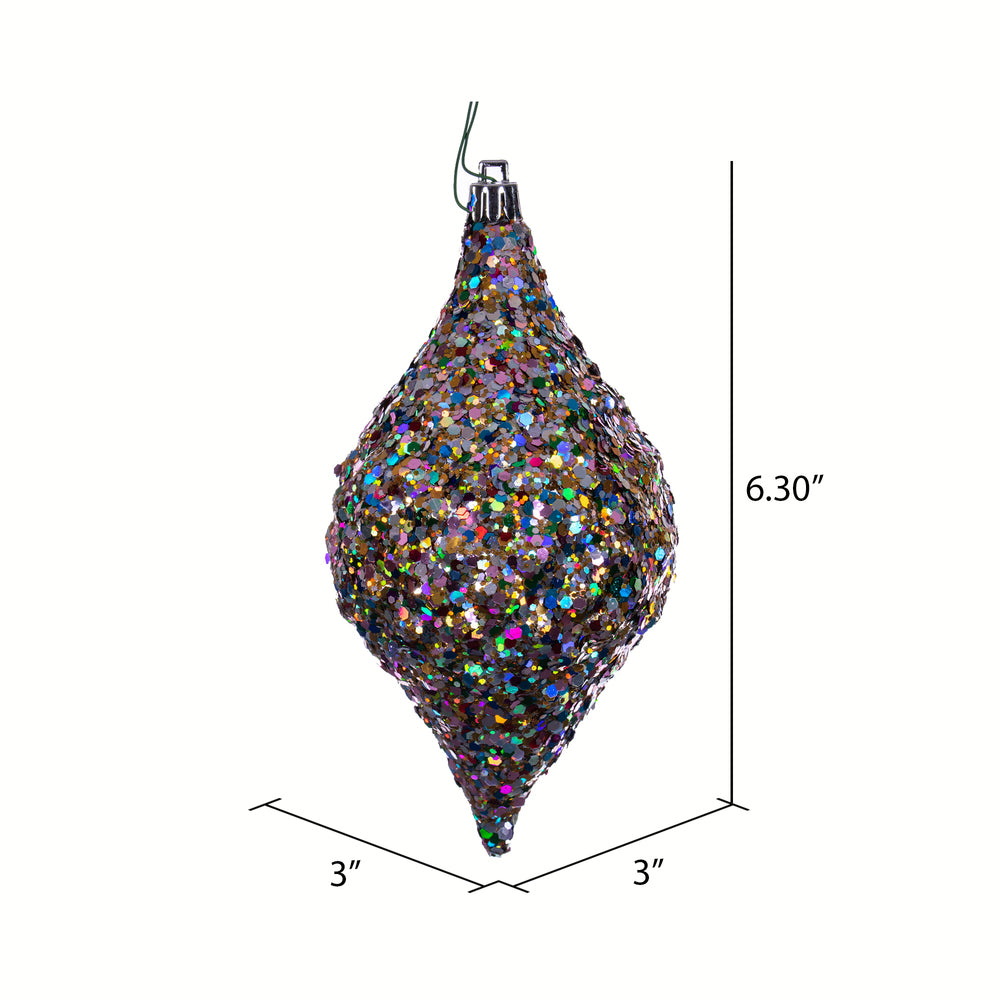Vickerman 6" x 3" Multi-color Sequin Glitter Diamond Drop Christmas Ornament 4 pieces per bag