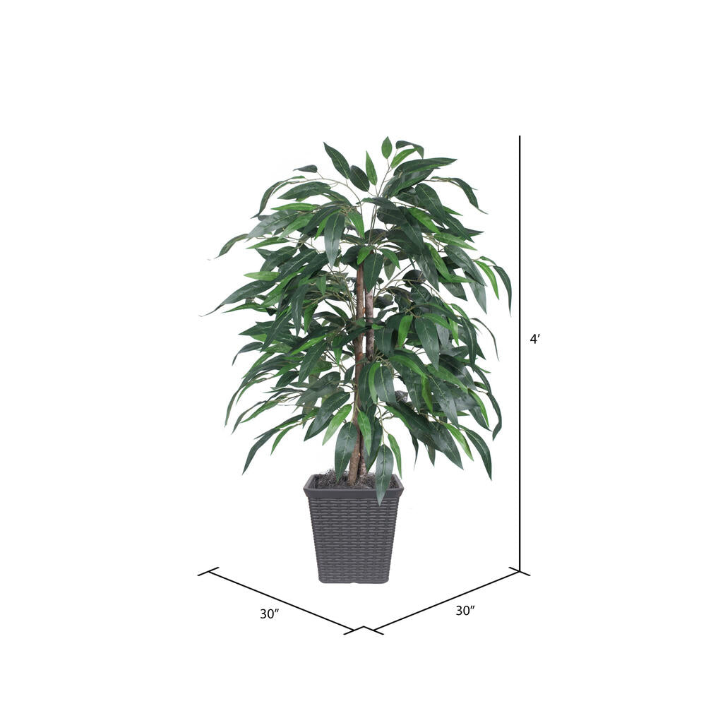 Vickerman 4' Artificial Mango Bush Gray Square Plastic Container