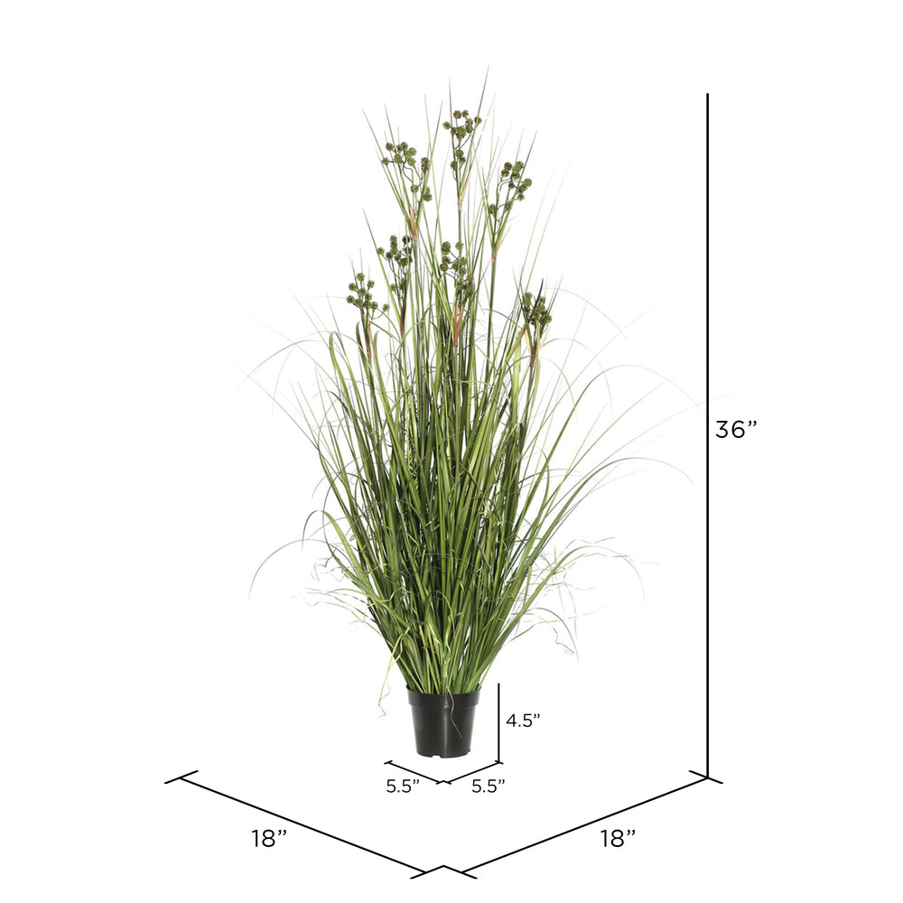 Vickerman 36" PVC Artificial Potted Green Grass with Pomp Balls.