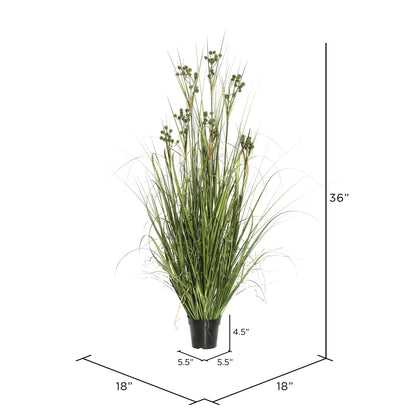 Vickerman 36" PVC Artificial Potted Green Grass with Pomp Balls.