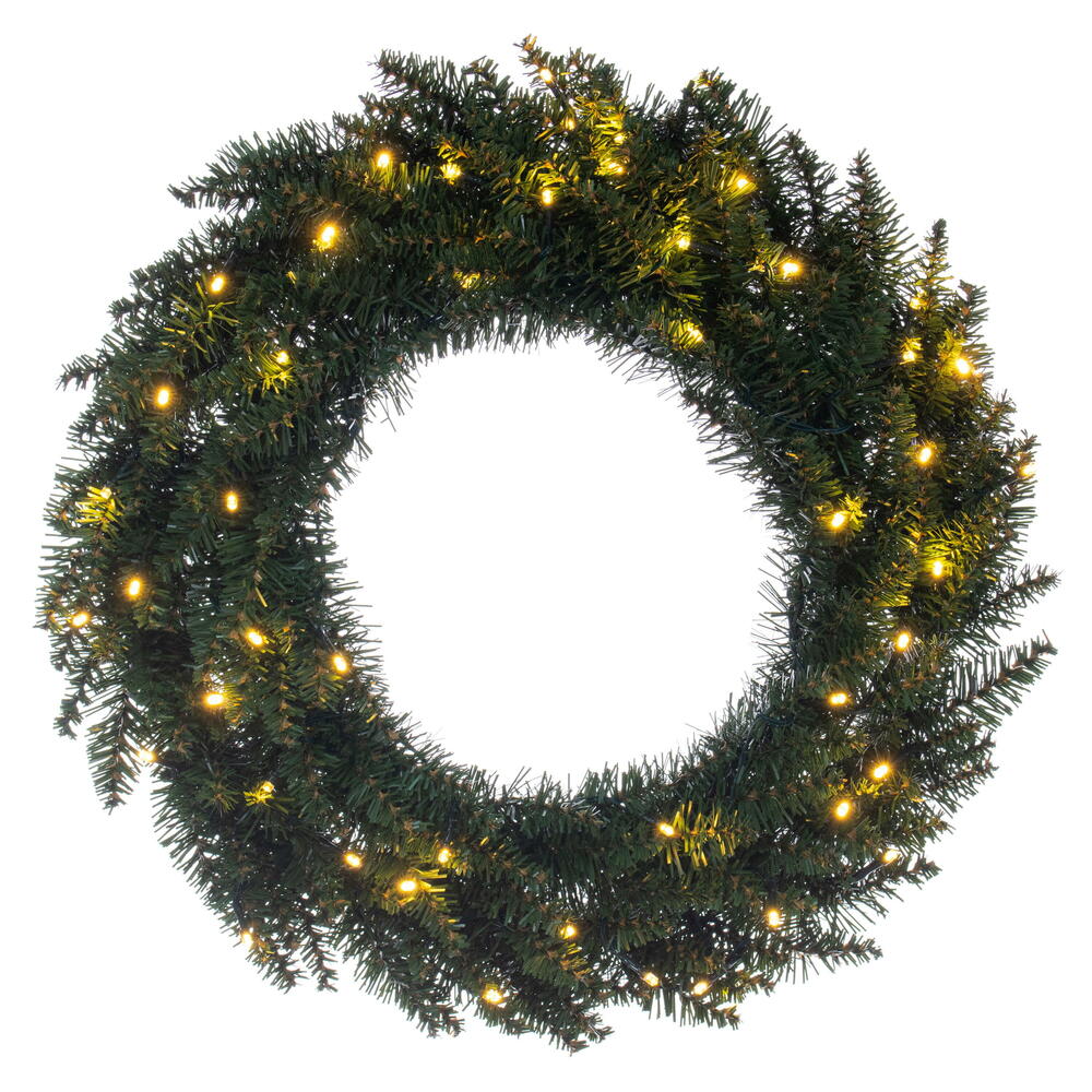 Vickerman 24" Camdon Fir Artificial Pre-Lit Wreath, 50 Battery Operated Lights, Realistic Wreath