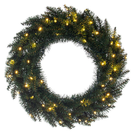Vickerman 24" Camdon Fir Artificial Pre-Lit Wreath, 50 Battery Operated Lights, Realistic Wreath