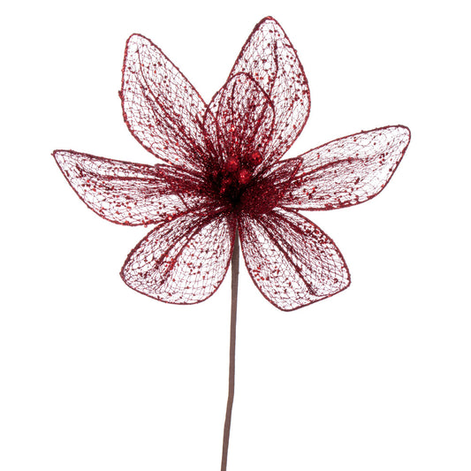 Vickerman 24" Burgundy Mesh Glitter Sequin Poinsettia 2 per bag.