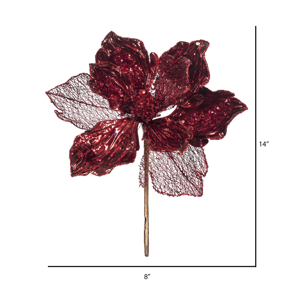 Vickerman 14" Burgundy Pearl Glitter Magnolia Artificial Christmas Stem 3 per Bag