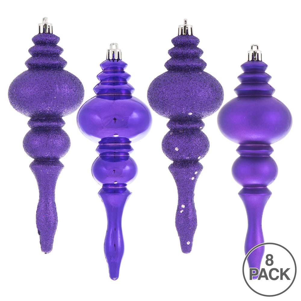 Vickerman 7" Purple 4-Finish Finial Ornament 8 per Box