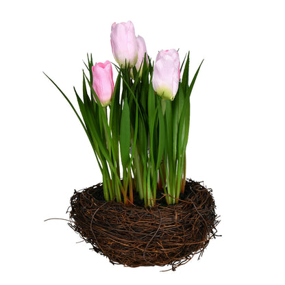 Vickerman 9" Artificial Pink Potted Tulip Pack of 2