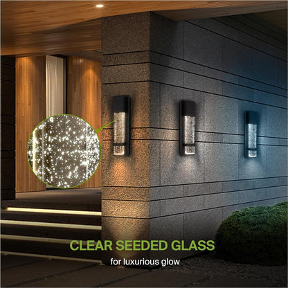 ASD Lighting LED Outdoor Wall Sconce 13" 11.5W CCT Selectable 3000/4000/5000K Dimmable Clear Seeded Glass, Black ETL