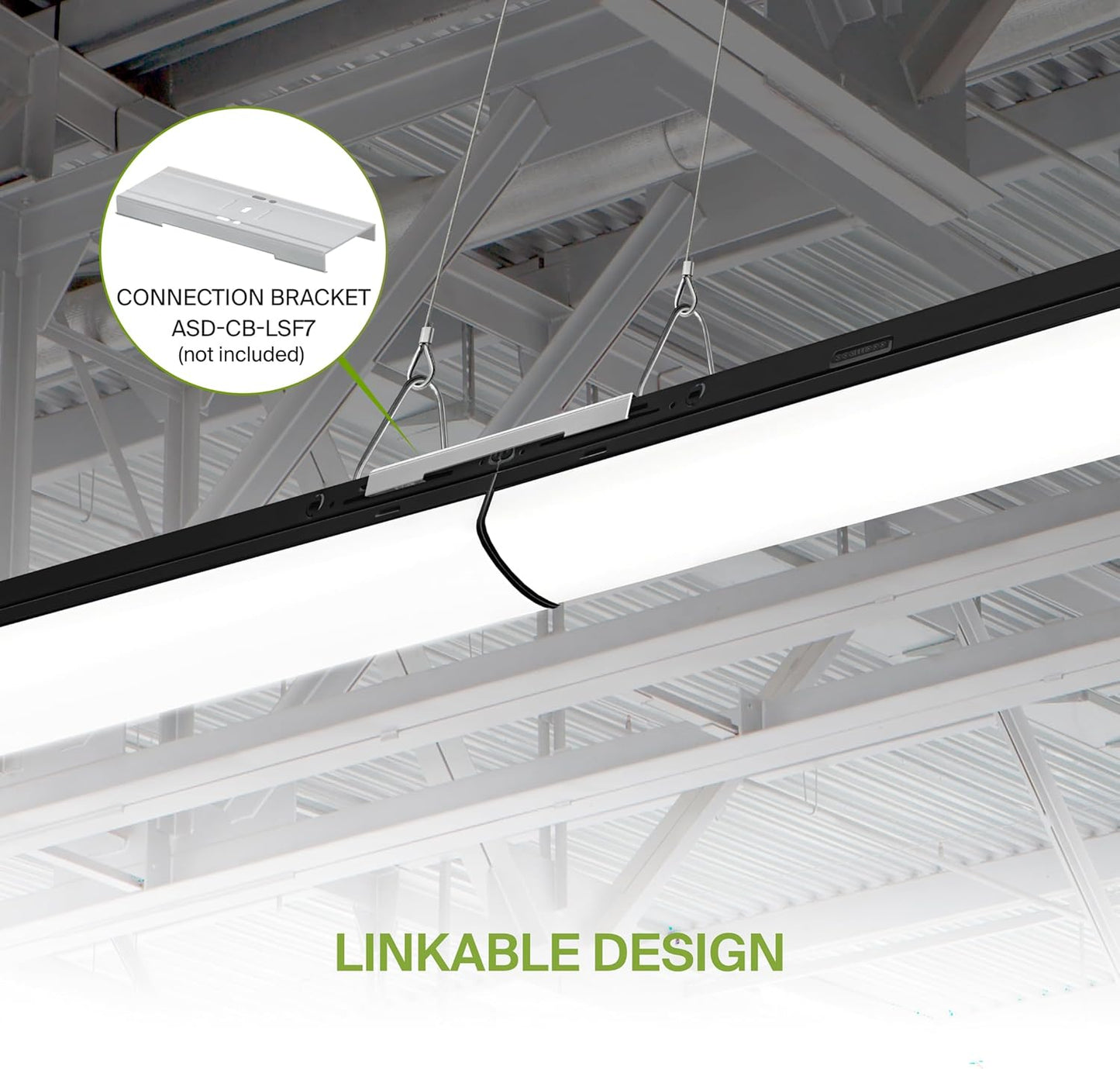 ASD Lighting LED Striplight Fixture with Q-base 8feet Power Adjustable 65/75/90W 120-277V CCT Selectable 3500/4000/5000K Dimmable Black UL DLC Standard