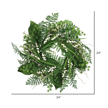 Vickerman 24" Artificial White Mini Flowers Greenery Wreath.